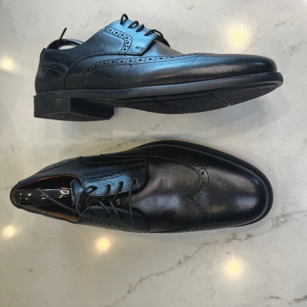 Florsheim Men 9.5 M Black Santucci Leather Wingtip Oxford Dress Shoes Classic‎